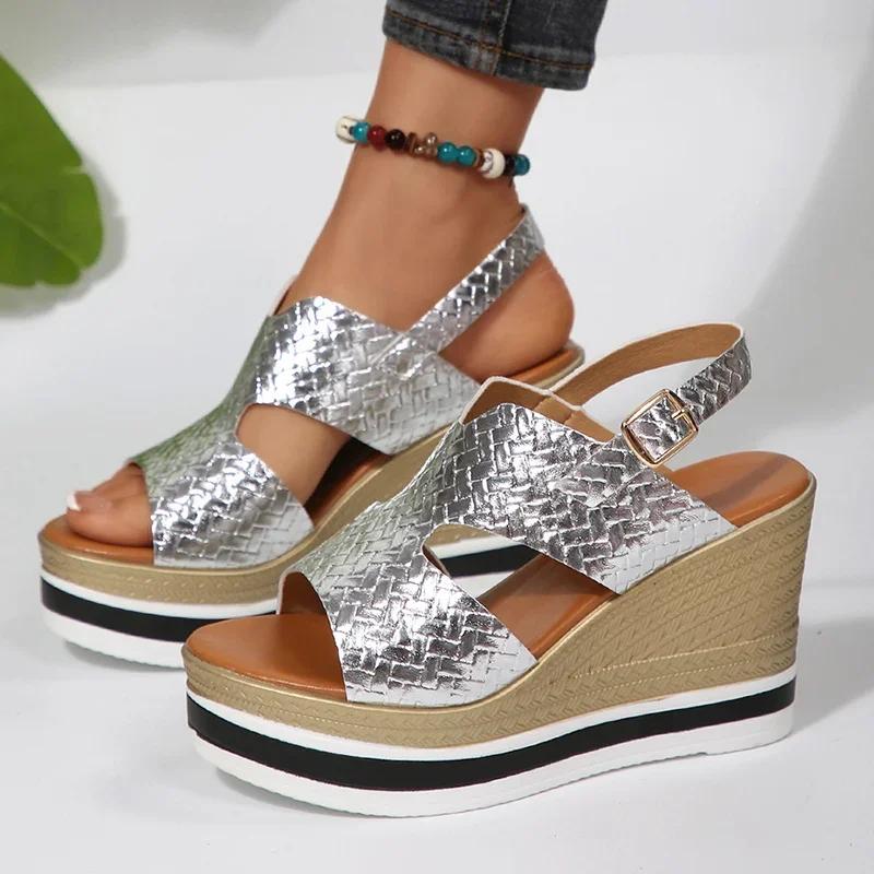 Fashion 2025 Summer Women Shoes Back Strap Chunky Platform Sandals Women Peep Toe Wedge High Heels Sandles Woman Chunky Heeled Sandalias