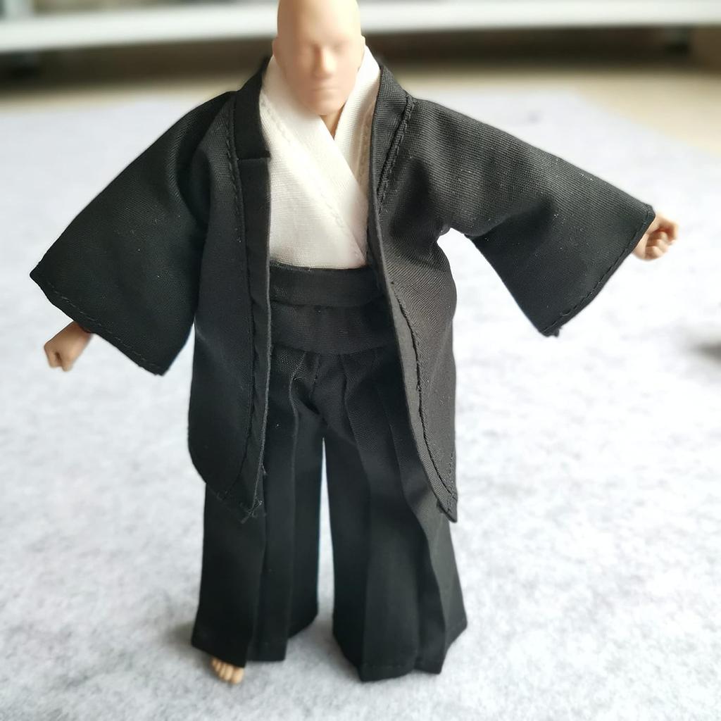 1/12 Samurai Kimono Clothes + Scarf for Clown 6" 6 inches 1:12 Action Figure Doll Clothes (Black)