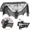 Spooky Black Lace Spiders Webs Mantel Scarf with Bat Lace Oven Cloth for Halloween Party Decoration