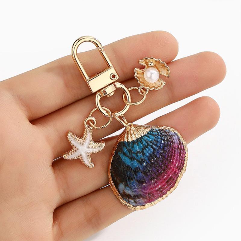 1PC Starfish Shell Fashionable Keychain Creative Keyring Pendant Naturally Conch Bag Charm Asymmetric Shell