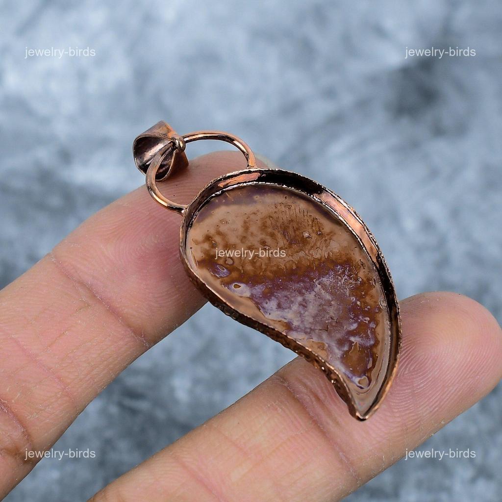 Round Natural Moonstone Copper Unique Electroformed Engagement Pendant Jewelry VP-38