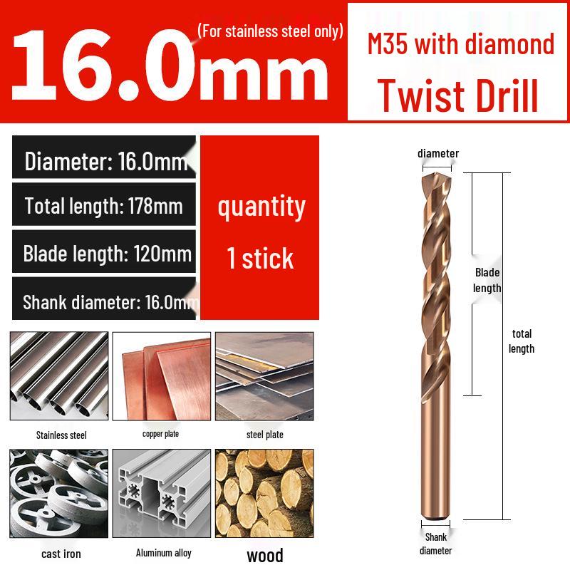 Set di punte da trapano HSS M35 al Cobalto per Legno, Metallo, Acciaio Inossidabile - Alta Durezza