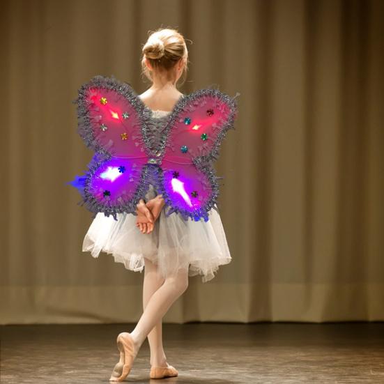 Kids Butterfly Wings Set LED Glowing Fairy Wing Butterfly Headband Tassel Wand Kit