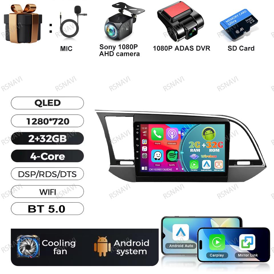 Car Radio Android 16 For Hyundai Elantra Avante AD 2015 ~ 2021 2019-2020 Stereo Qualcomm DSP BT Navigation Head Unit QLED DVD