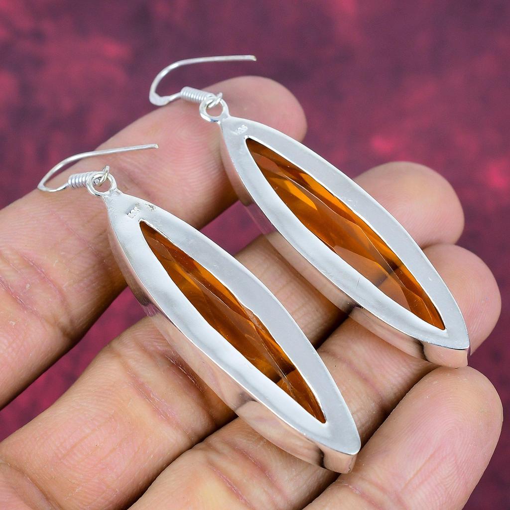 Cercei cu citrin, bijuterii cu pietre prețioase din argint solid 925, cercei lucrați manual, de Ziua Recunoștinței