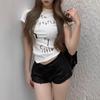 American Retro Front Shoulder Short-sleeved T-shirt Women's Summer Niche Letter Printing Design Sense Casual Versatile Top Women