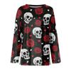 Women's Fashion Print Long Sleeve Top with Round Neck and Side Slits