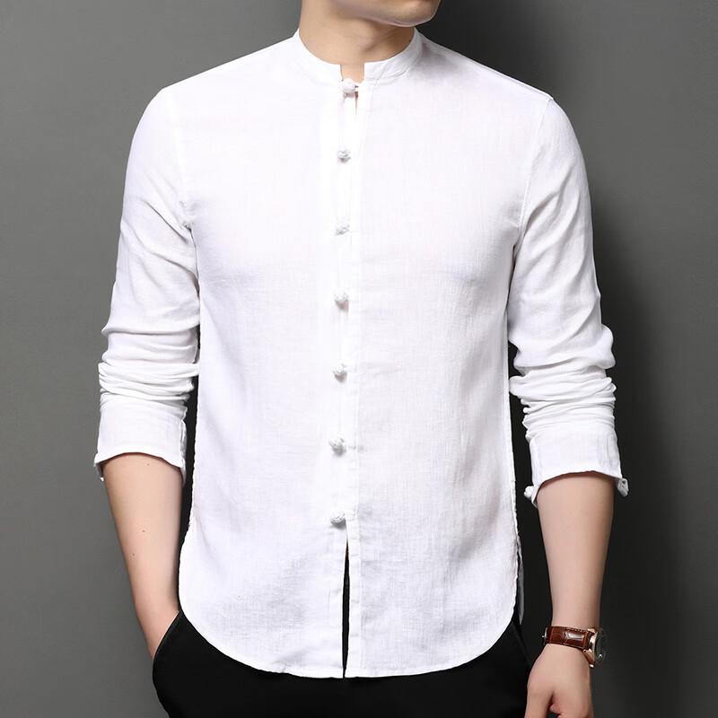 Hengyuanxiang Men's Chinese Style Linen Knot Button Long Sleeve Shirt