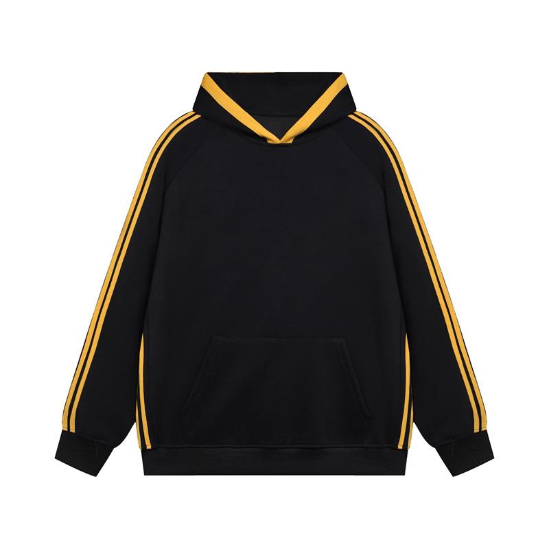 Трехполосный худи с капюшоном из флиса и утолщенной ткани для осени и зимы, универсальный топ для крутого и стильного школьного образа 2XL чёрный