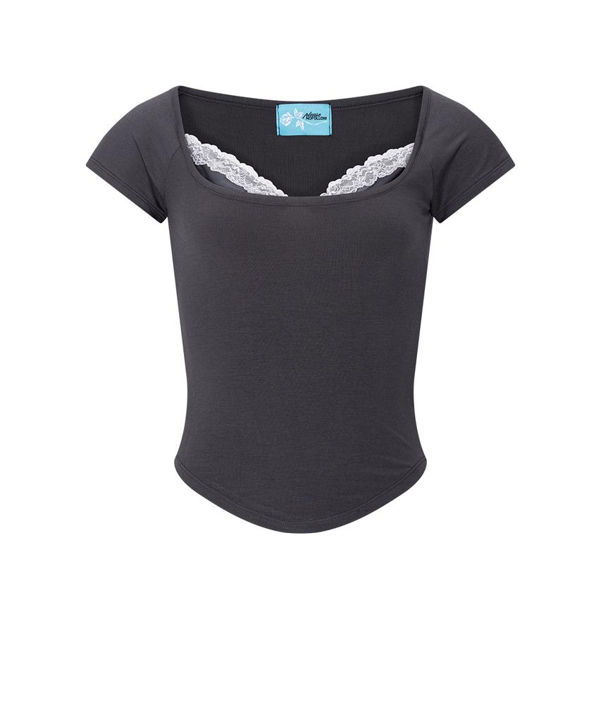 Peullijeunopallou Mandy Layered Short Sleeve Top (Charcoal)