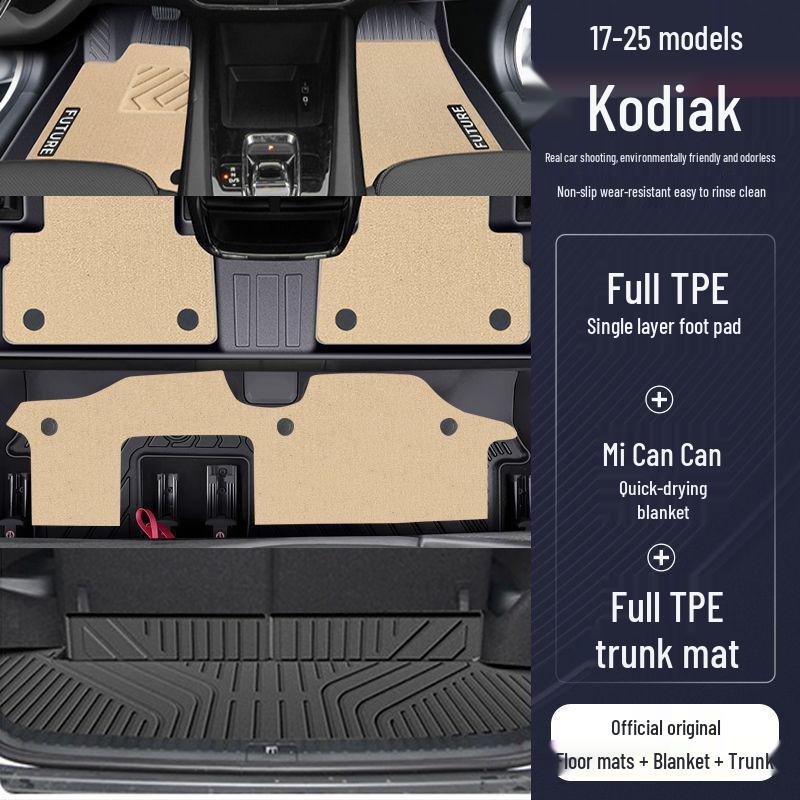 TPE Floor Mats for Skoda Kodiaq - 7-Seater, Surround Design, All-Weather Protection.