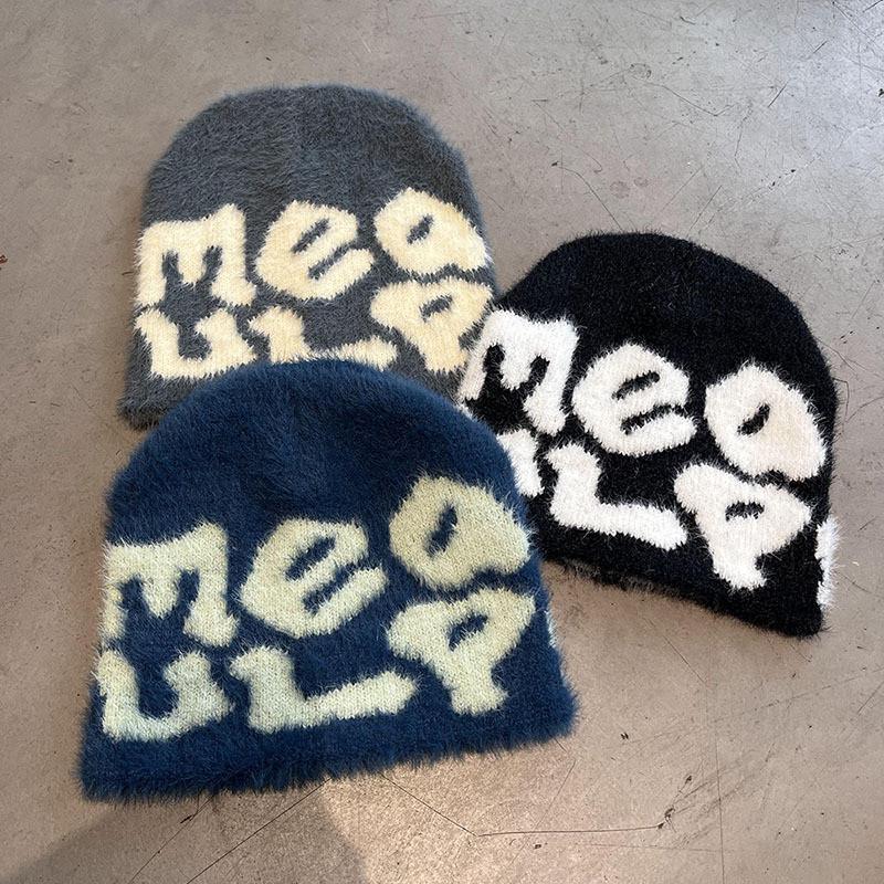 Hat Minimalist Knit Embroidered Letters Meaulp Winter Warmth Protection Earmuff