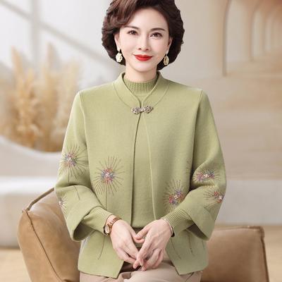 Cardigan für Frauen mittleren und höheren Alters Jahres-Pulloverjacke Mutter Frühlings- und Herbstkleidung Rot Gestrickt Zweiteilig Herbst- und Winter-Basisshirt