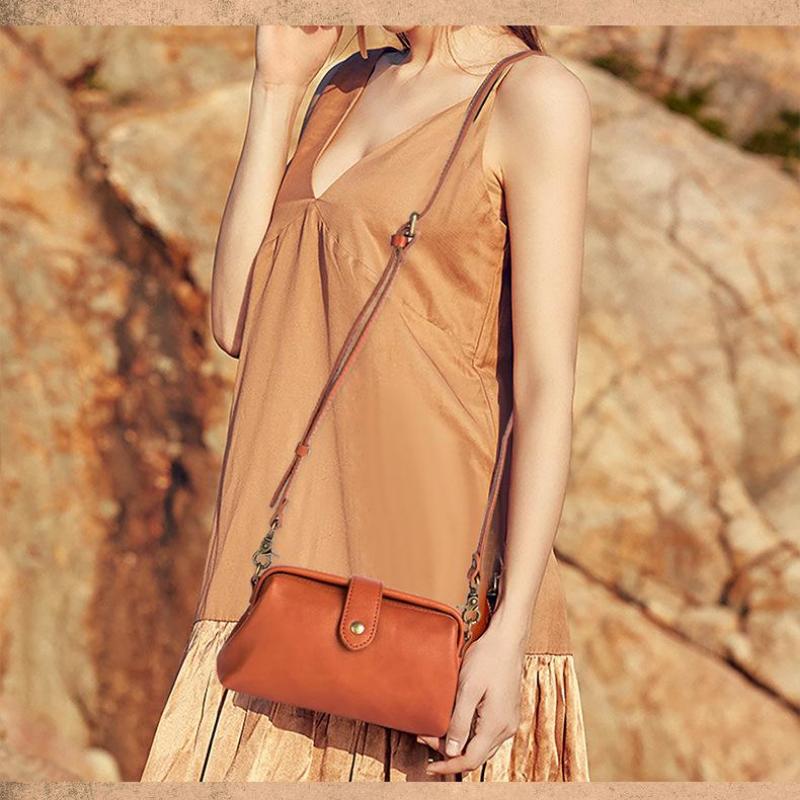 Johnature Ekte skinn Enkel Kvinner Liten Veske Fritid Naturlig mykt kuskinn Ensfarget Allsidige skulder- og kryssvesker