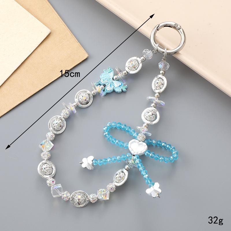 New Pearl Bow Beaded Pendant Phone Case Charm Wrist Strap Lanyard