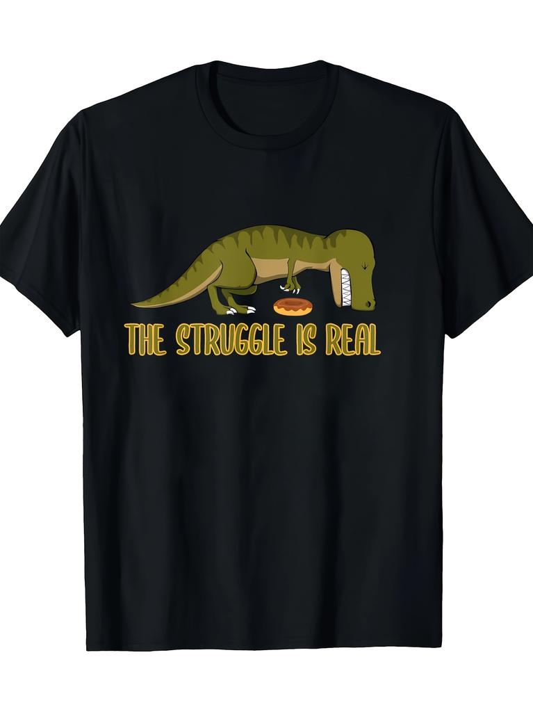 Men'S Short-Sleeve Round Neck Top Featuring a Funny Dinosaur T-Rex Donut Design, Suitable for Casual