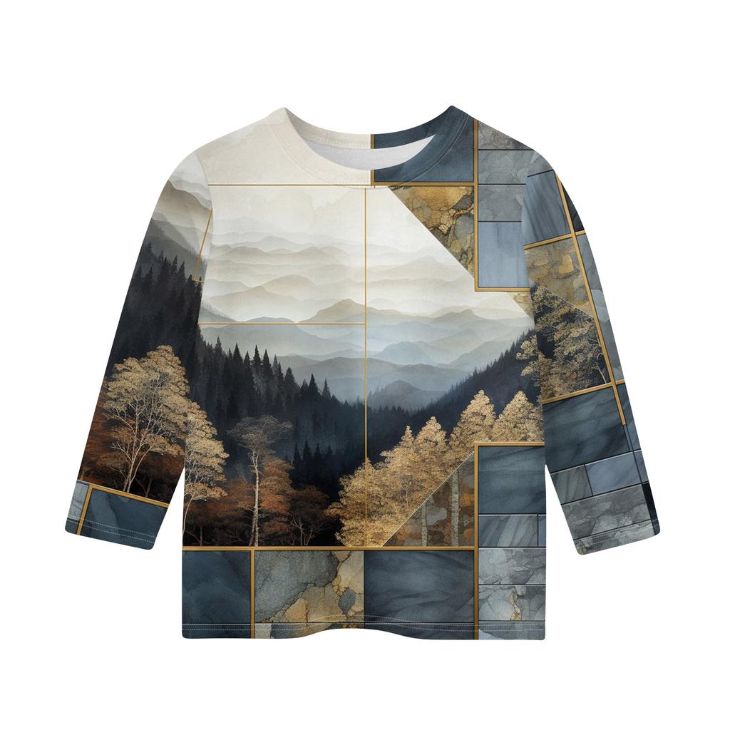 Print Tops For Youth Girls 5-16 Years Round Neck 3/4 Sleeves T-Shirts Trendy Tops Outfit Tees