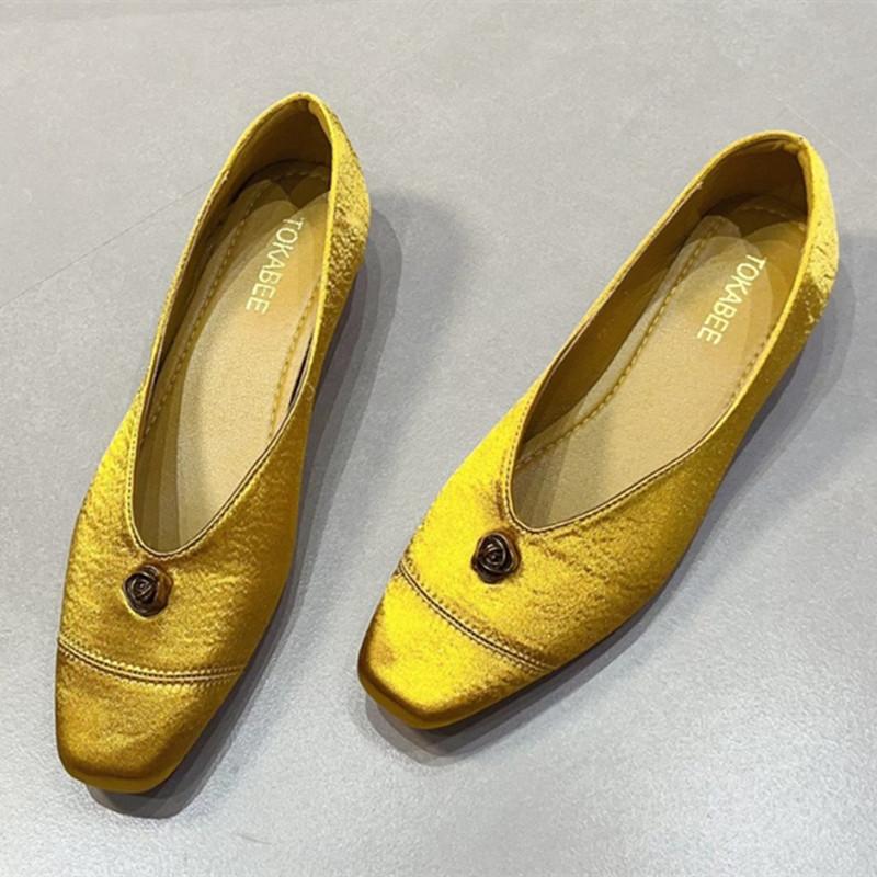 Fashion Elegant Gold Chunky Heel Women's Loafers Fashion Metal Flower Decoration Mules Casual Shoes for Women Light Comfort Office Shoes