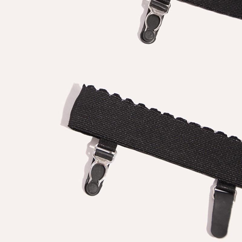 Womens Sexy Elastic Anti Slip Leg Harness Garter Belt Antiskid Thigh High Long Stockings Garter Suspenders with 3 Clip