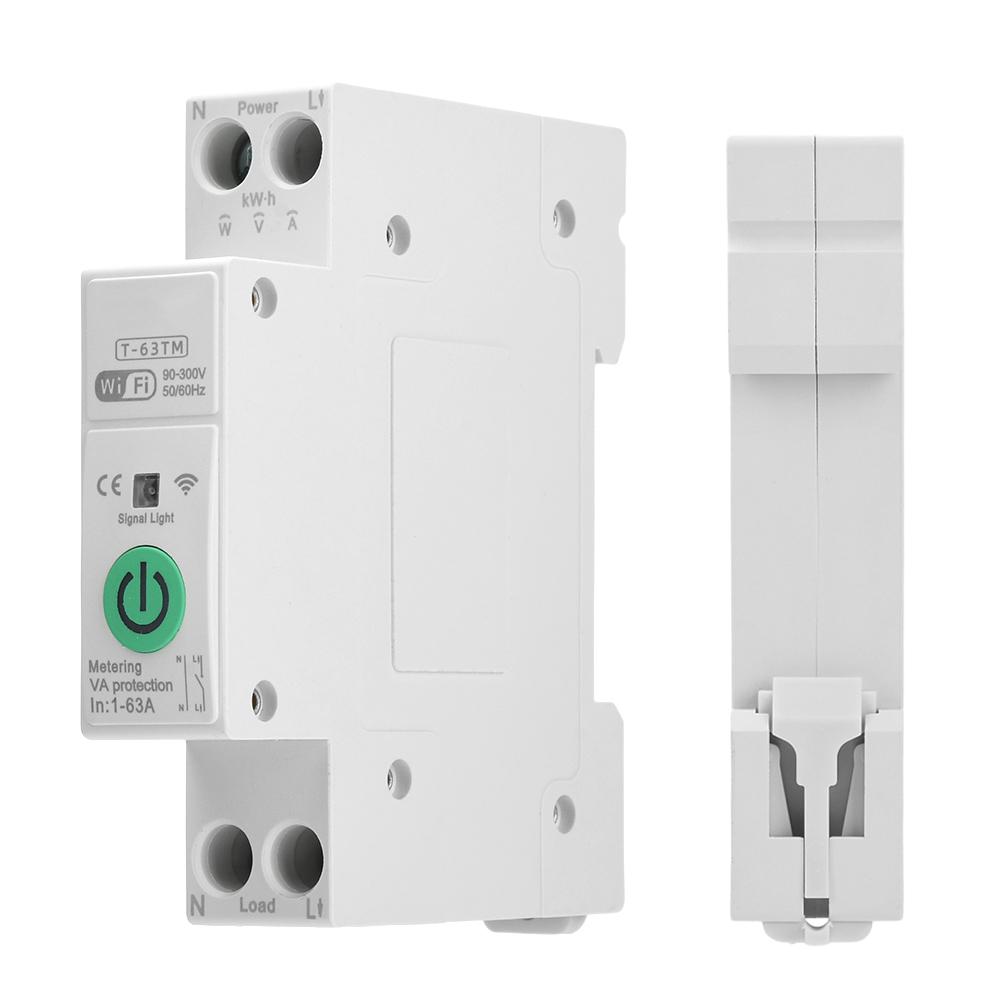 WIFI Smart Circuit Breaker Switch With Metering 63A1P Din Rail Remote Control Smart Home Smart Life App Timer Module