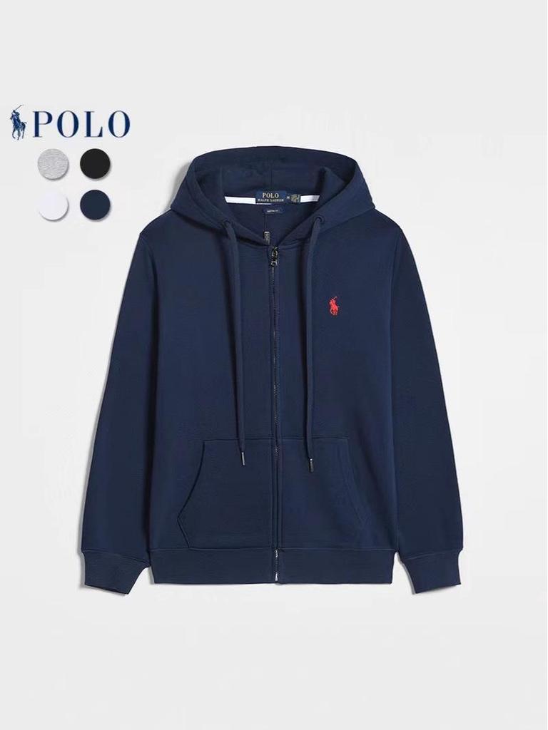 Sweat à capuche décontracté à manches longues pour homme: Couleur unie, Logo cheval brodé, Veste Cardigan zippée