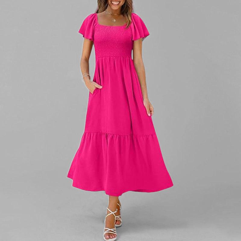 Spring New For Women Clothing Elegant and Simple Square Collar Casual Dress for Women