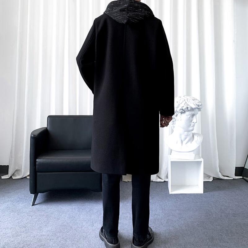 ROMON Herren Geteilter Kapuzen-Langmantel aus Kunstleder (Zweiteiler-Optik)