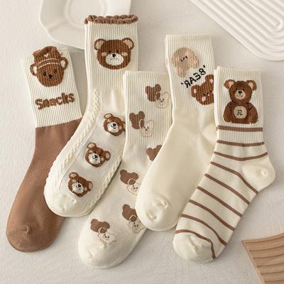 Japan Harajuku Style Cartoon Creative Striped Bear Socks Kawaii Print Funny Girl