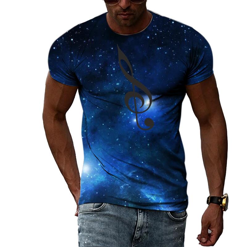 Summer Fashion Personality Musical Note Graphic T Shirts Trendly Men Retro Street Style 3D Printed Round Neck Short Sleeve Tees