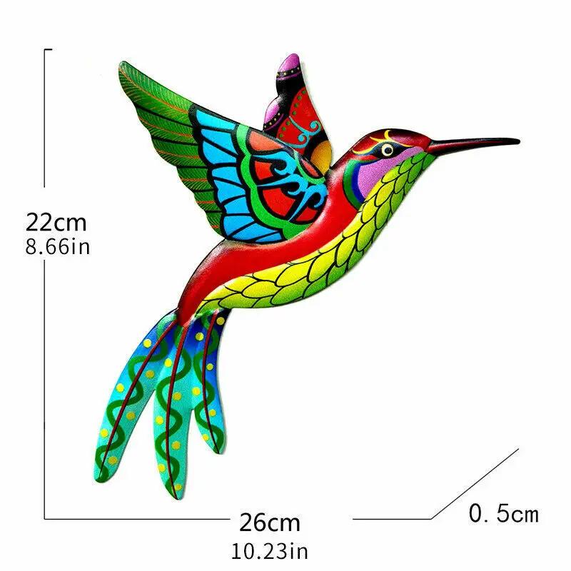 Colorful Metal Hummingbird Bird Art Sculpture Outdoor Home Wall Hanging Ornament Garden Fence Decor 22*26CM