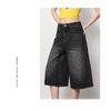 High-Waisted Washed Black Grey Denim Cropped Wide-Leg Pants Women Straight Fit 2026