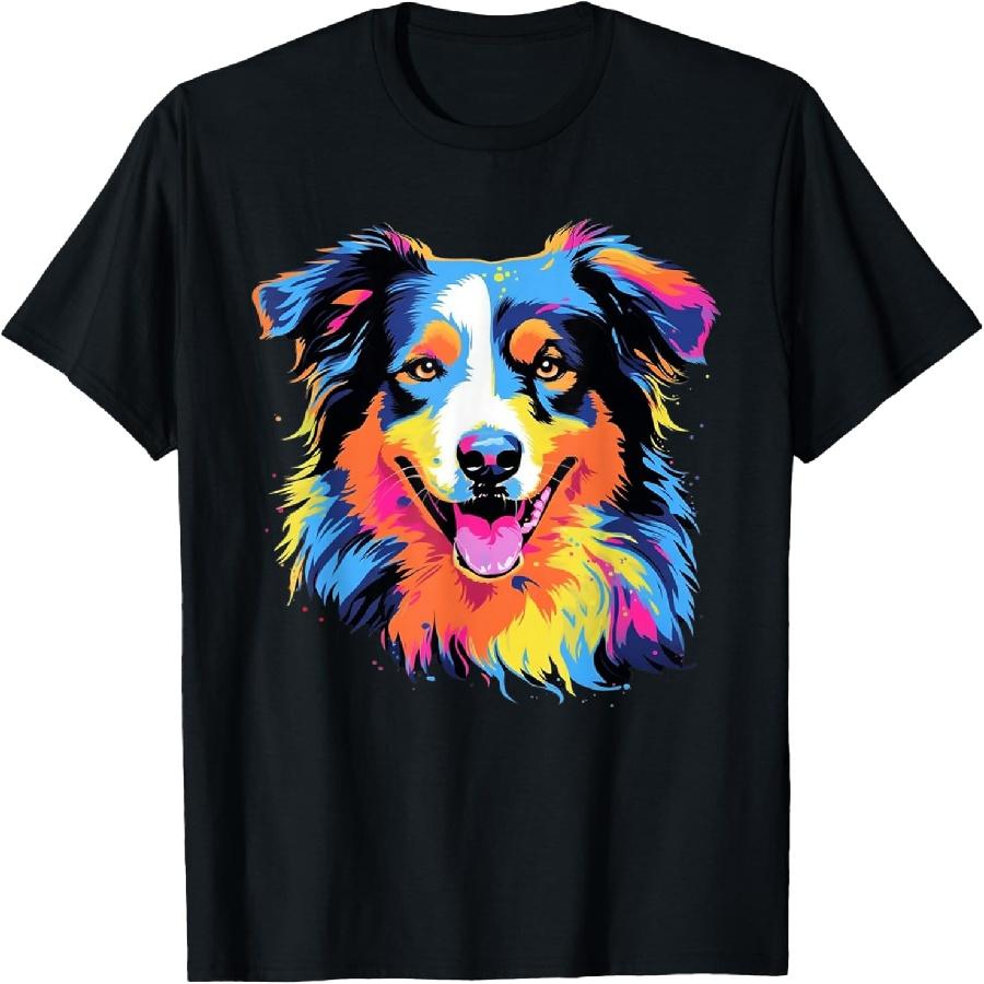 Colorful Pop Art Australian Shepherd Lover Portrait T-Shirt XXXXXL чёрный