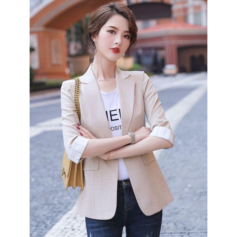 K-style Spring/Summer New Arrival Fashion Commuter Ol Thin Suit Collar One Button Five-Quarter Sleeve Small Business Suit Coat Easiest for Match Women