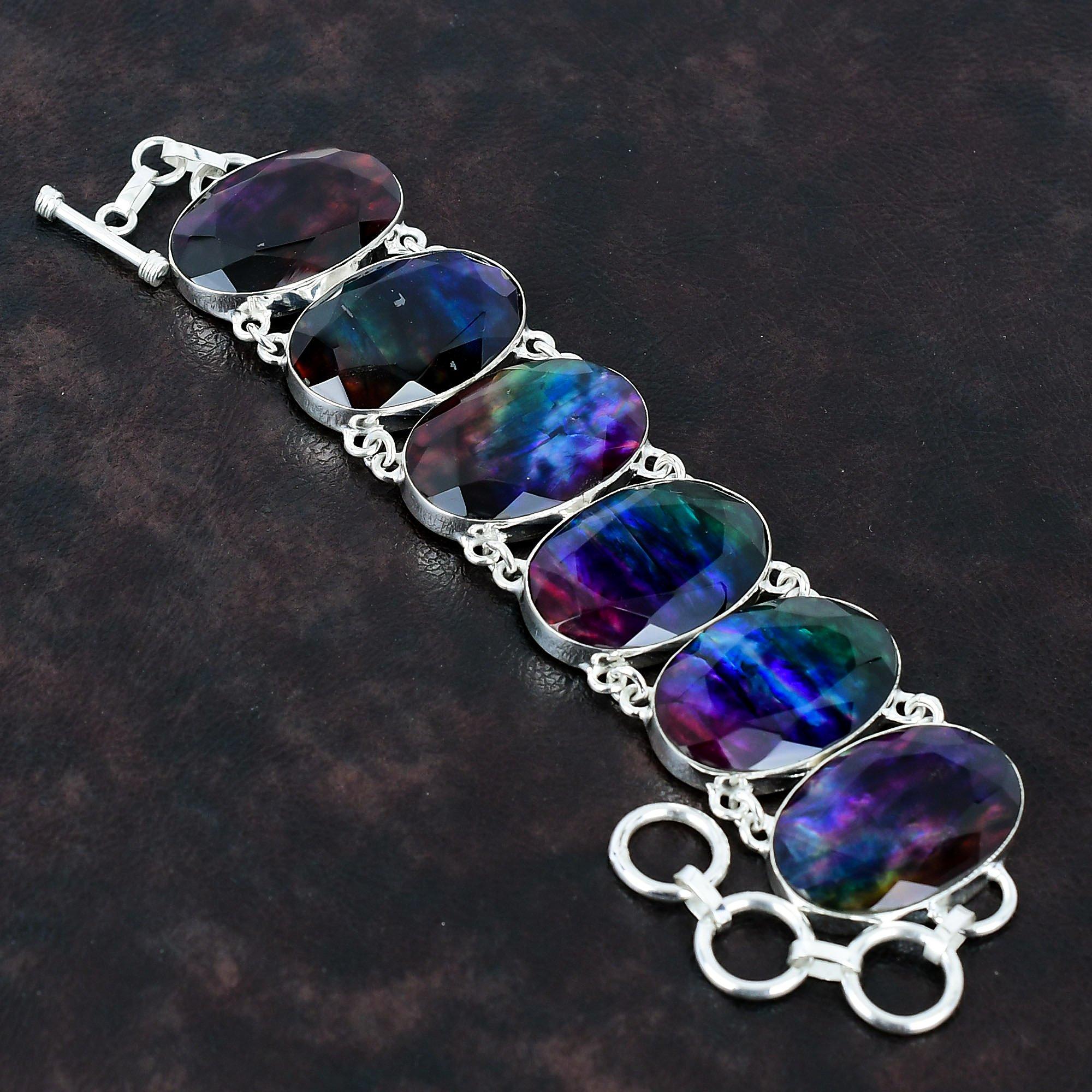 

Граненый браслет из аммолита Браслет из драгоценного камня Браслет из стерлингового серебра 925 пробы Ювелирные изделия из аммолита Регулируемый браслет-цепочка Антикварные ювелирные изделия ручной работы Adjustable