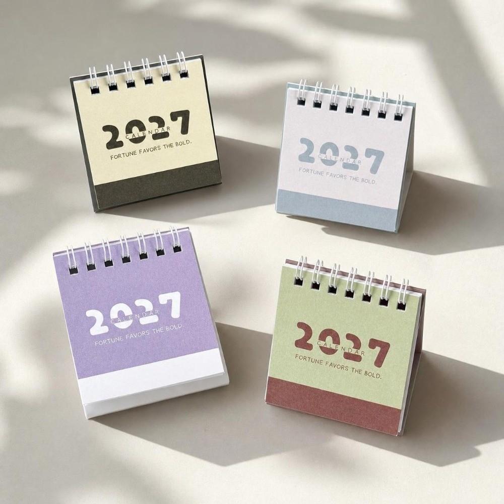 Creative 2027 Mini Calendar Thick Paper Portable Office Desktop Calendar Minimalist Spiral Binding Checklist Planner