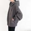Women's Loose Long Sleeve Drawstring Sweatshirt Oversized Solid Color Zipper Hoodie  Mid-length Warmth Pocket Coat