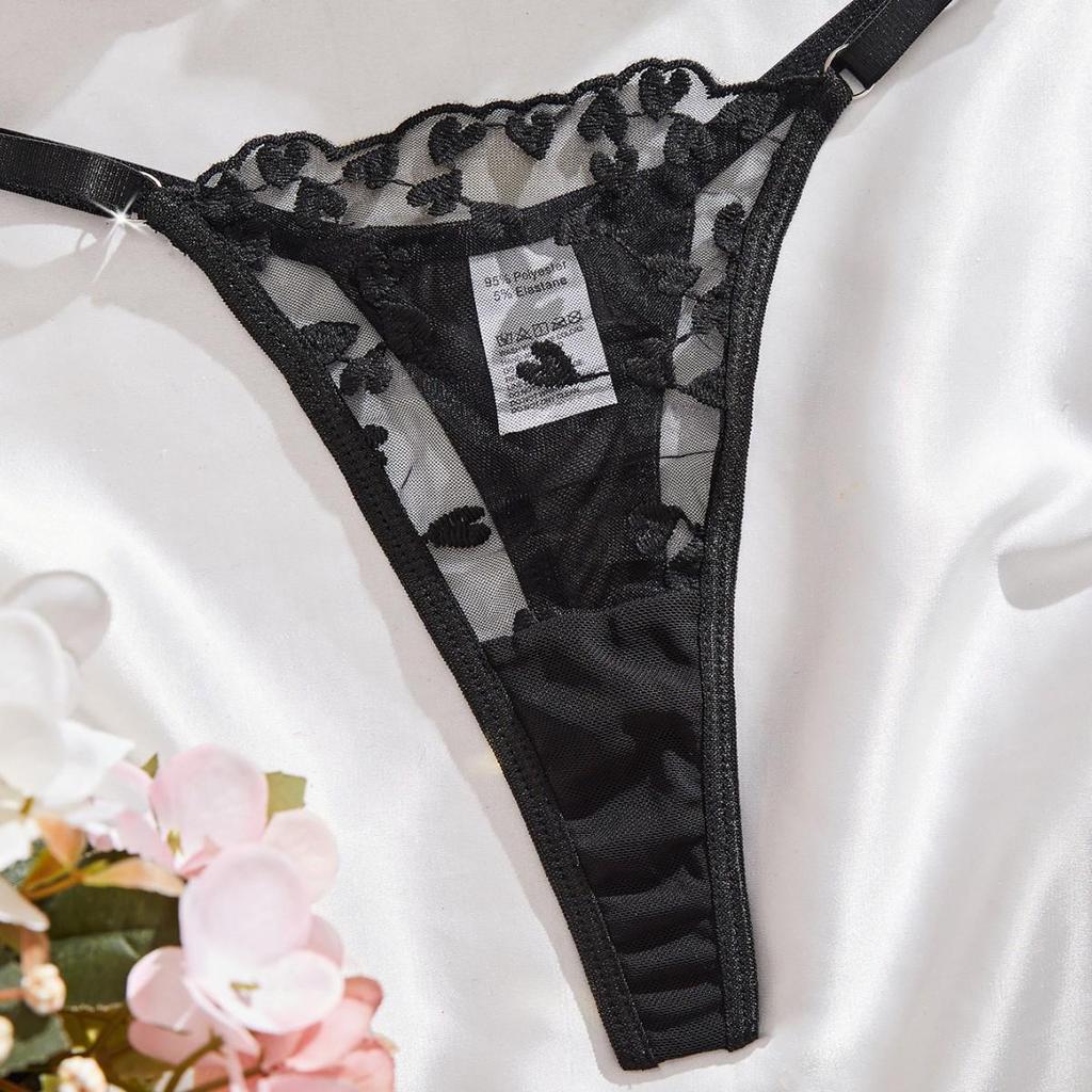 Europäisches & Amerikanisches Herzstickerei Mesh Dessous-Set - Bügel Push-Up, Durchsichtiges Design