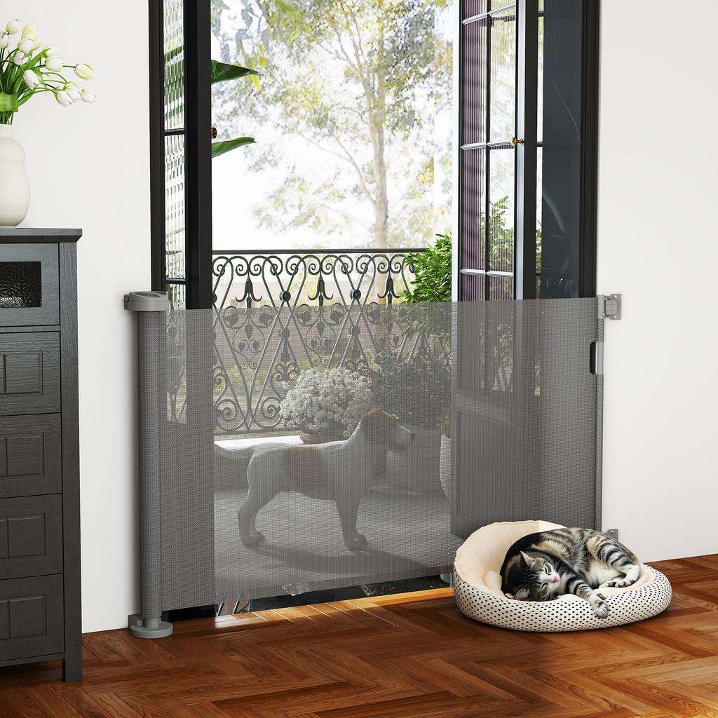 Stair Safety Gate Extendable 0-136cm 87 cm High Door Safety Gate for Pets 142 x 10 x 87 cm Grey