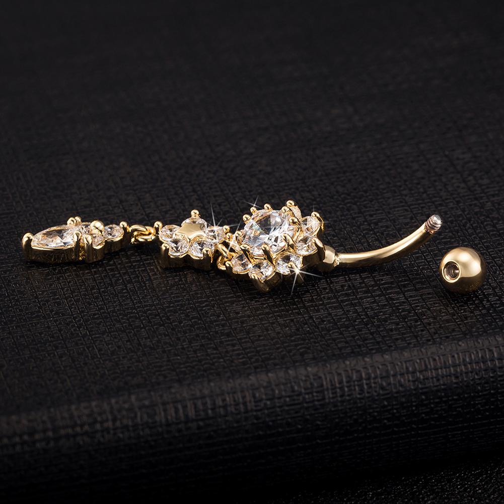 Exquisite Stylish Floral Style Piercing Navel Nail Sexy Body Jewelry Pendant Crystal Belly Button Rings