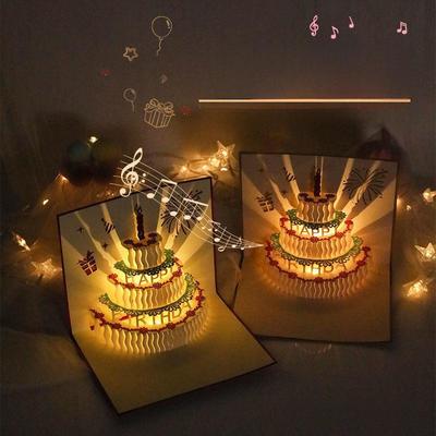 3D-Geburtstagskuchenkarte mit Licht und Musik – Perfekt zum Versenden kreativer Weihnachtsgrüße
