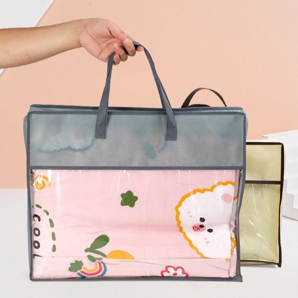 Transparent Clothes Storage Bag Zipper Closure Large Capacity Dustproof Bag Handle Dust-Proof Quilt Storage Bag Household Use