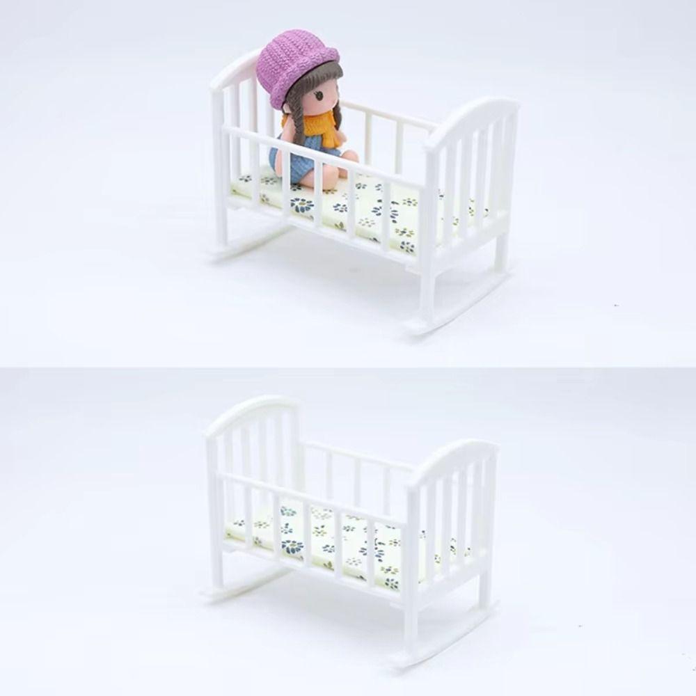 Miniature Dollhouse Cradle Simulation Mini Baby Crib Unique Rocking Bed Model  Dollhouse Decoration