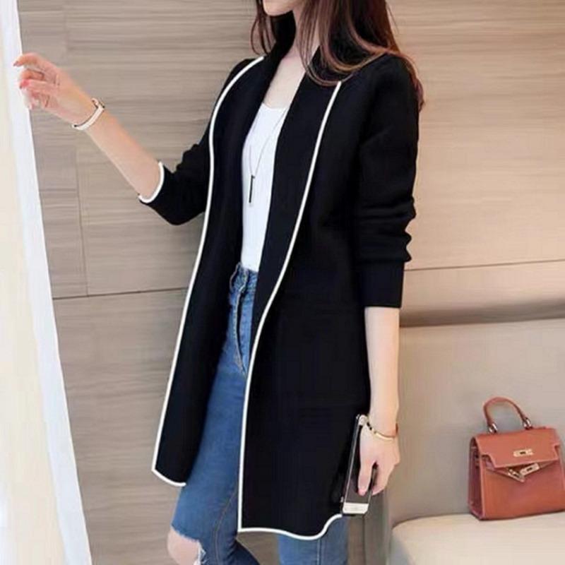 Spring Autumn Loose Casual Patchwork Cardigan Sweatshirt Women Long Sleeve All-match Outwear Coat Top