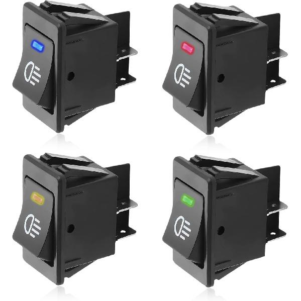 4PCS Fog Light Toggle Rocker Switch, 12V 35A 4 Pin SPST ON Off LED Fog Light Rocker Switches, Universal Automotive Rear Front Fog Lamp Toggle Switch