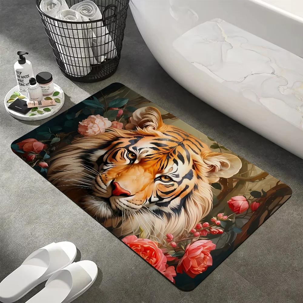Tiger Lion Animal Wild Animal Cartoon Bath Mat Nordic Style Carpet Bathroom Bathtub Bedroom Bedside Men's Room Decoration Rug