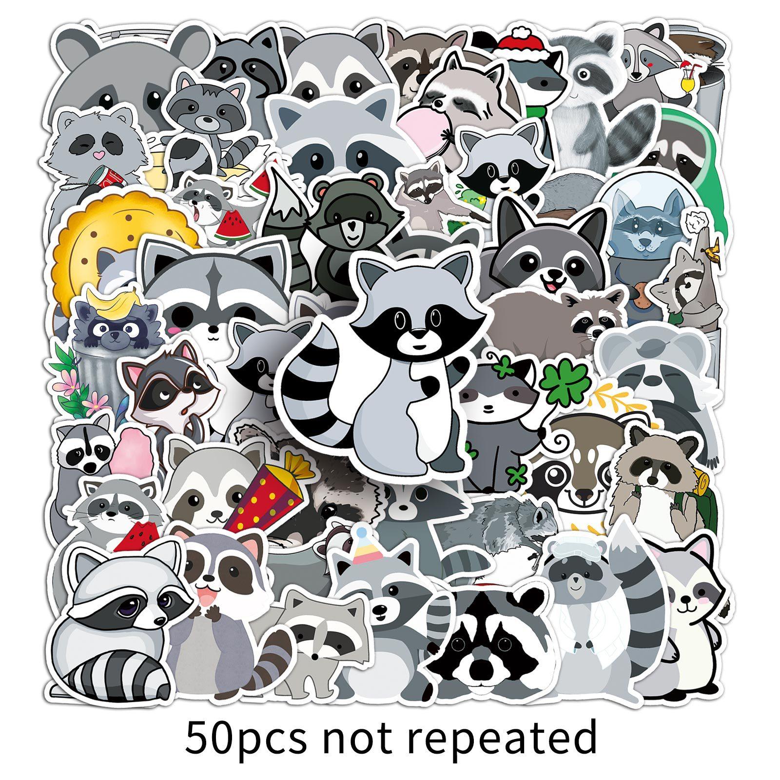 

50 картинок Маленький енот Дудл Мультяшные животные Детские познавательные Гука Сделай сам Скейтборд Чемодан Наклейки Водонепроницаемые