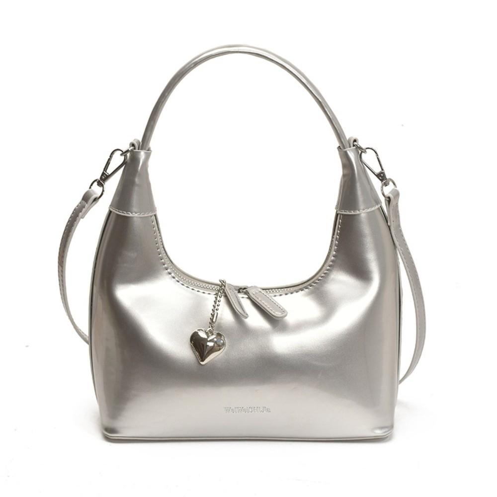 

Кулон в форме сердца Корейская сумка-подмышка Сумка женская Сумка на плечо Корейская ПУ сумка через плечо Для улицы серебряный