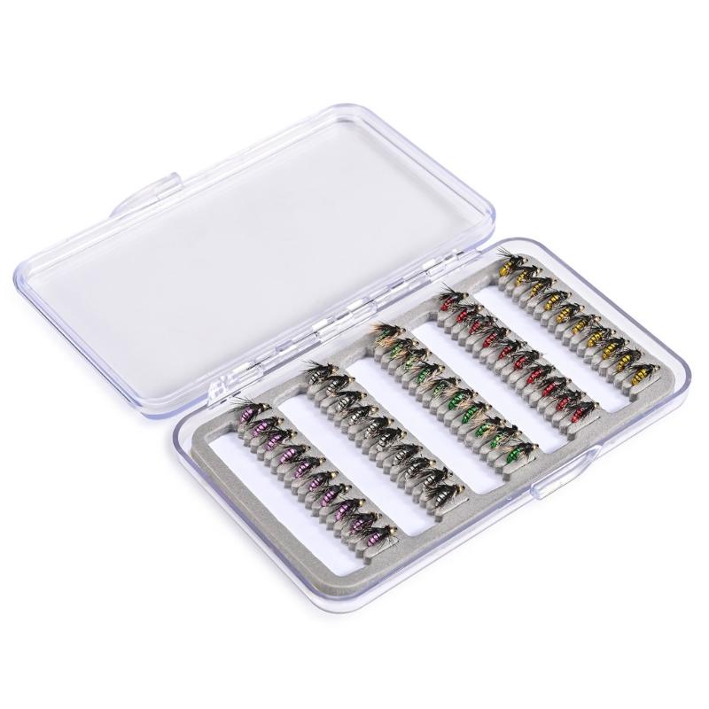 50Pcs/set Fly Fishing Lures Bass Salmon Trout Flies Fishing Tackle Dry/Wet Fishing Feather Baits Fly Fishing Flies Kits