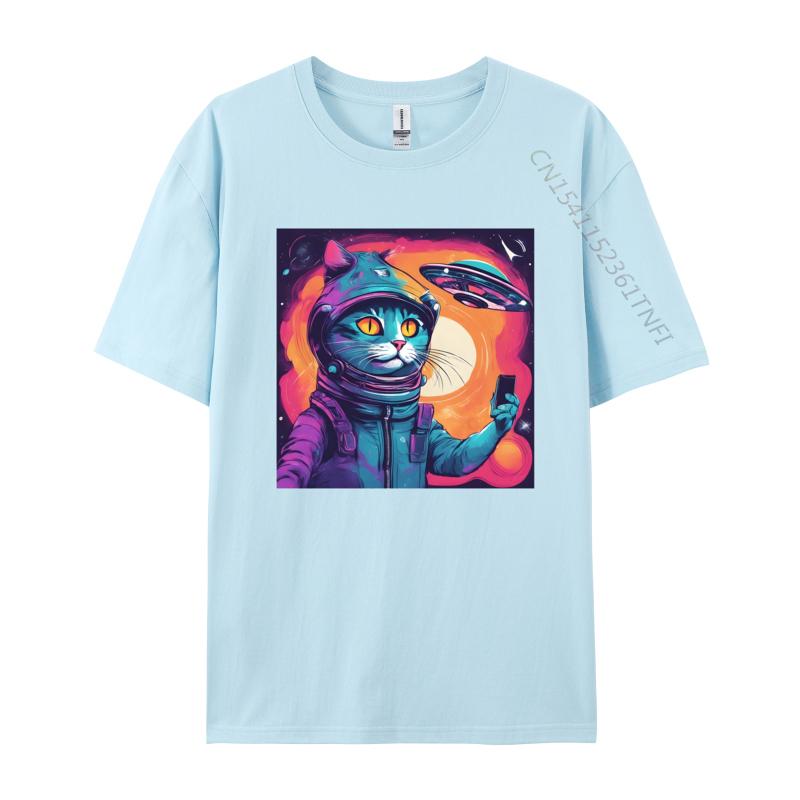 Cat Ufo Selfie Tshirt Kitten Lover Cat Tee Printed Tshirts For Men Cotton T Shirt Cool Faddish Casual