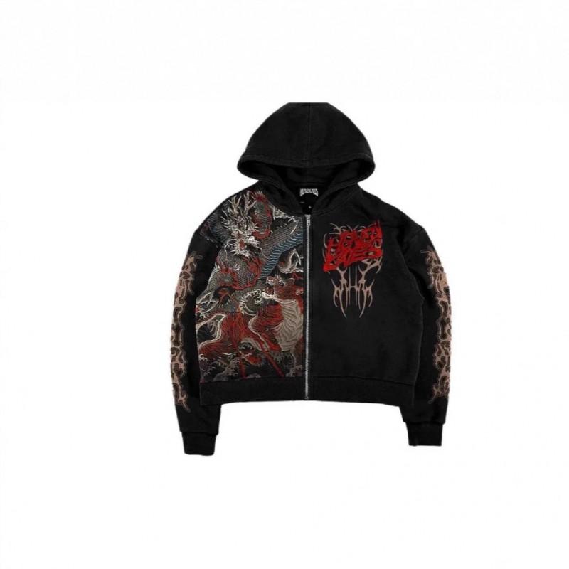 Fashion Chinese Style Zip-Up Hooded Sweatshirt 3D Print Loose Fit Casual Streetwear Teens